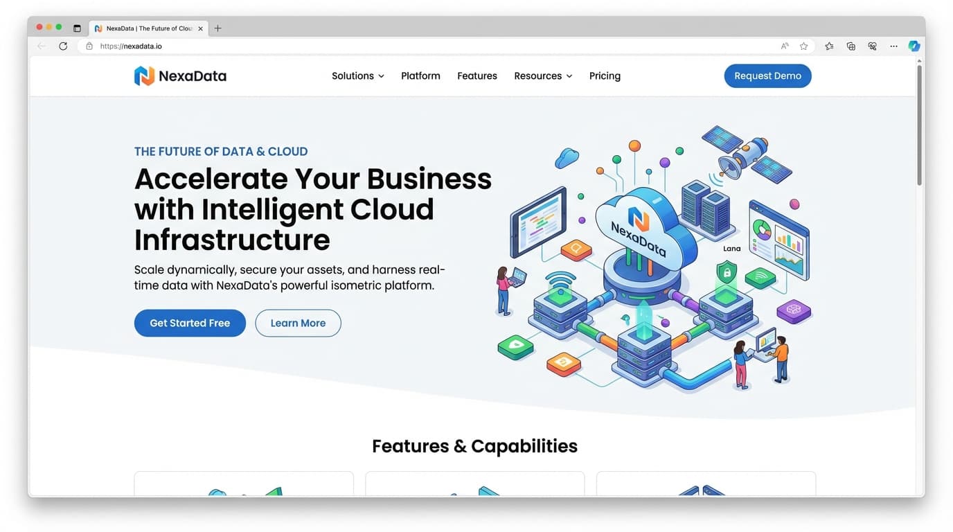 Website preview from the 3D Isometric Tech Landing prompt