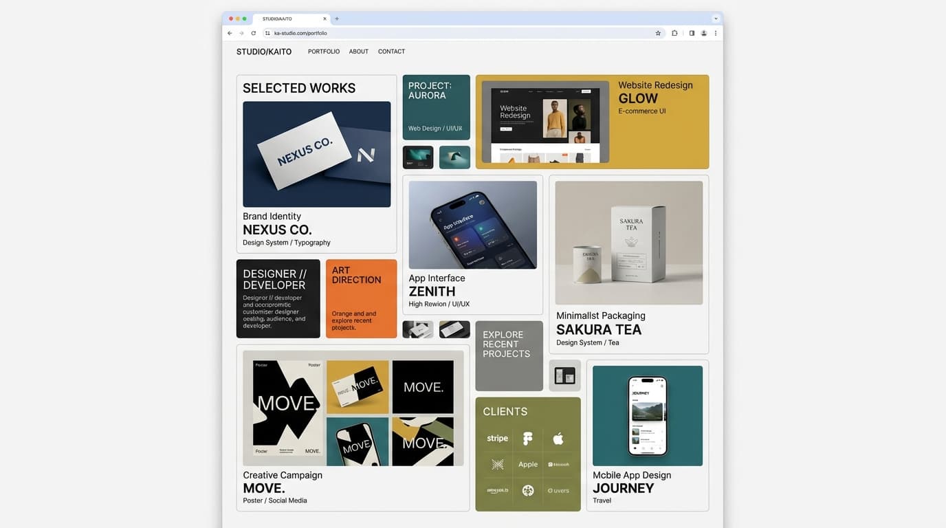 Website preview from the Bento Grid Portfolio prompt