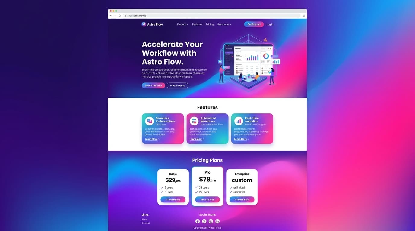 Website preview from the Gradient Modern SaaS prompt