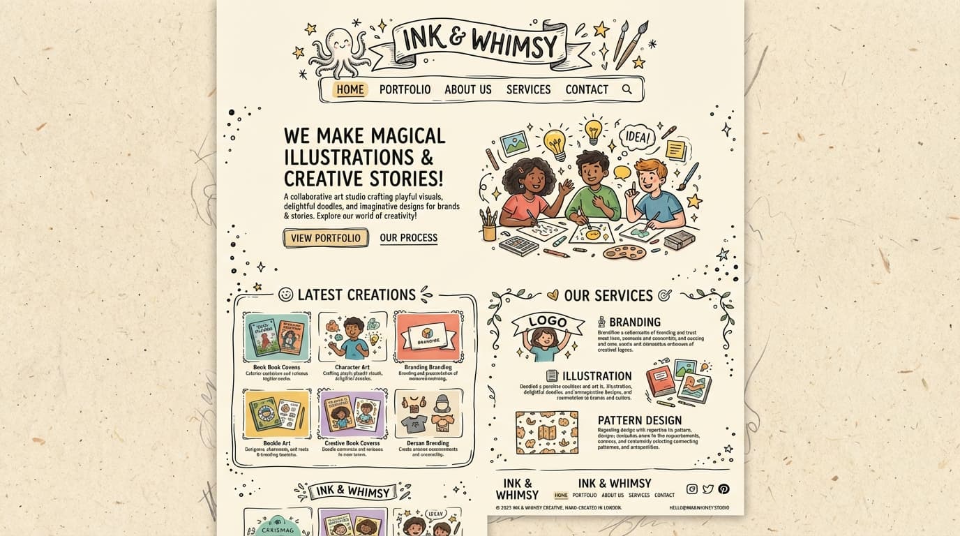 Website preview from the Illustrated Hand-Drawn Studio prompt
