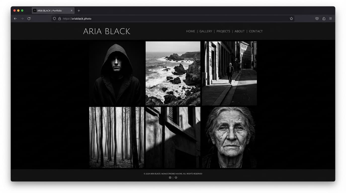 Website preview from the Monochrome Photography Portfolio prompt