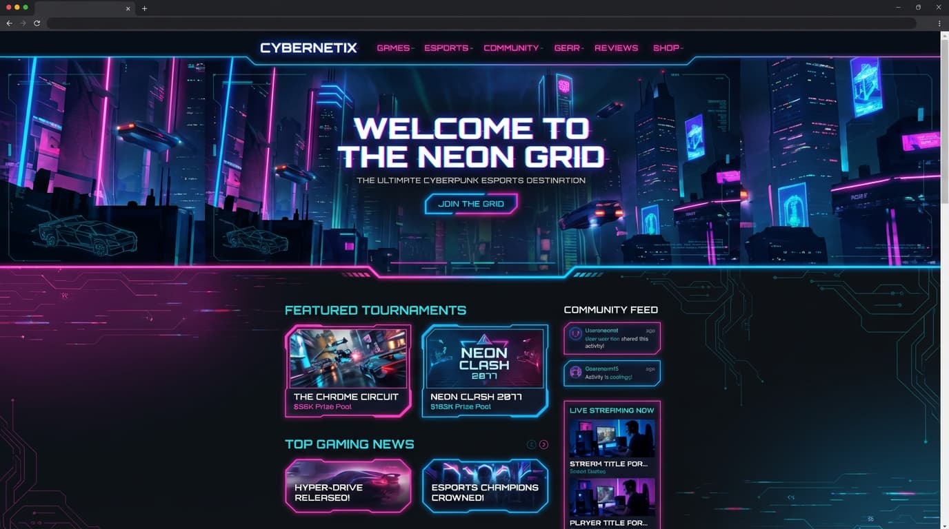 Website preview from the Neon Cyberpunk Gaming prompt