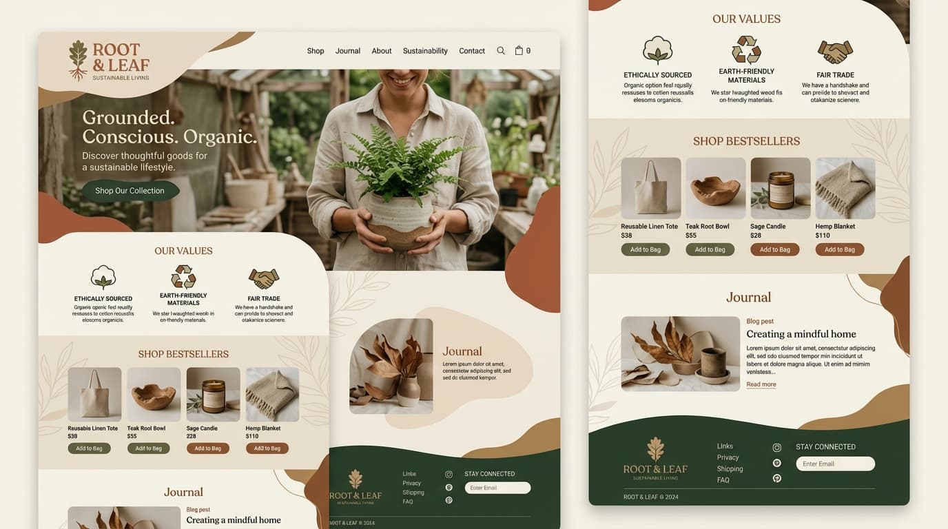 Website preview from the Organic Nature Eco Brand prompt