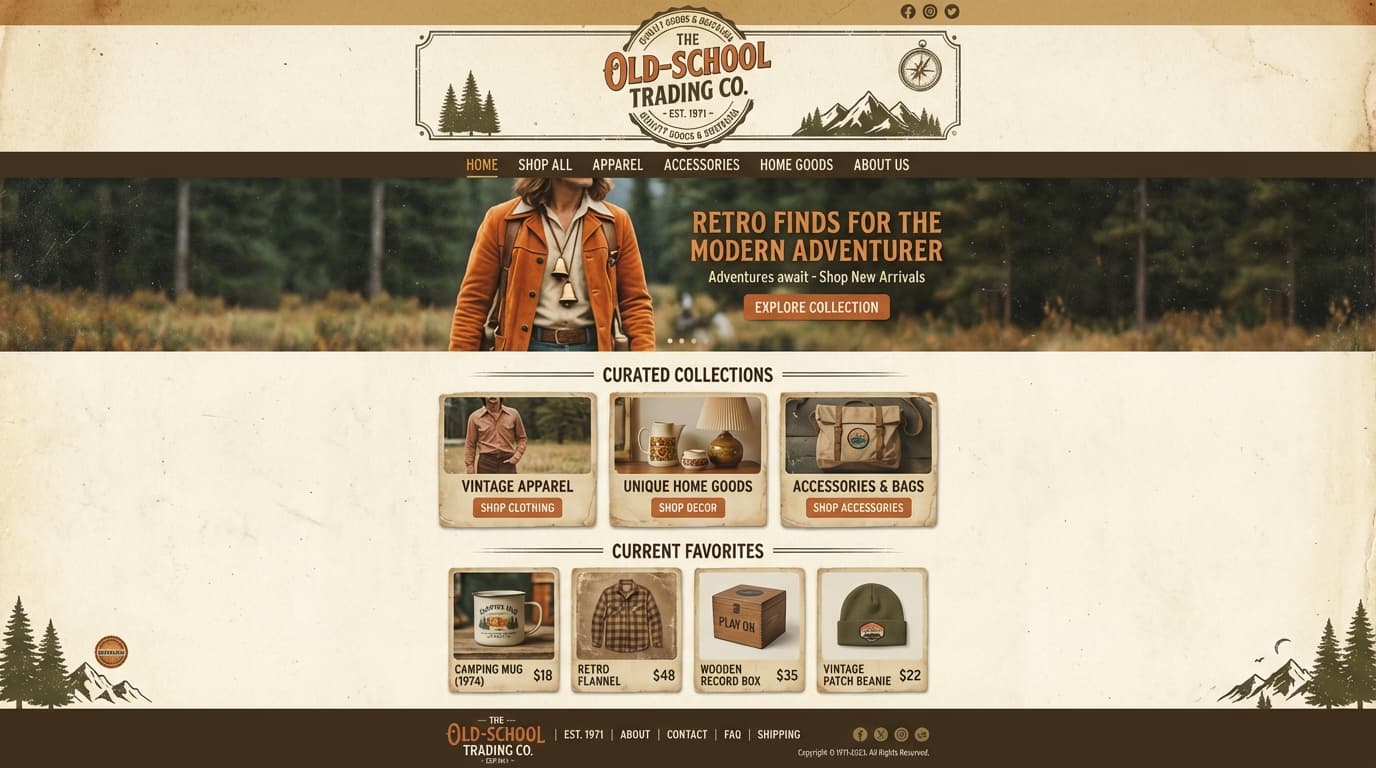 Website preview from the Retro Vintage Brand prompt